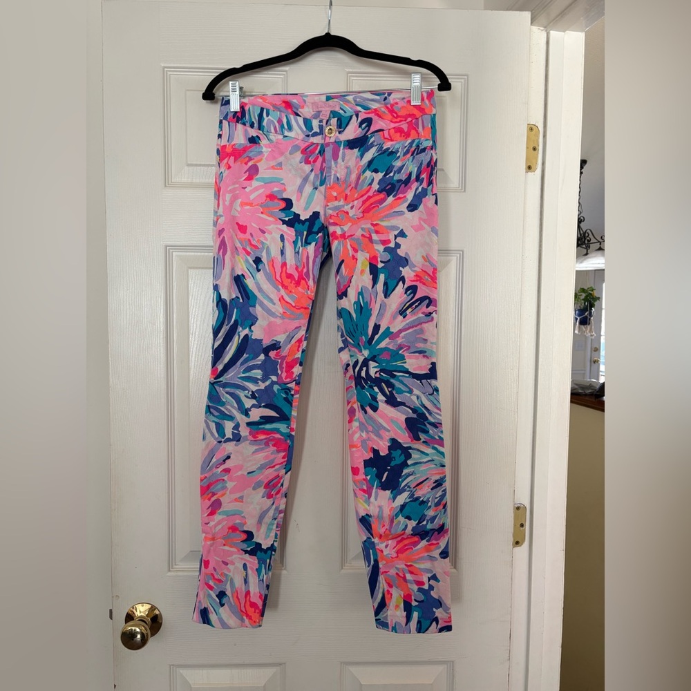 Lilly Pulitzer Womens Multicolor Floral Stretch Leggings - Pink Blue Teal